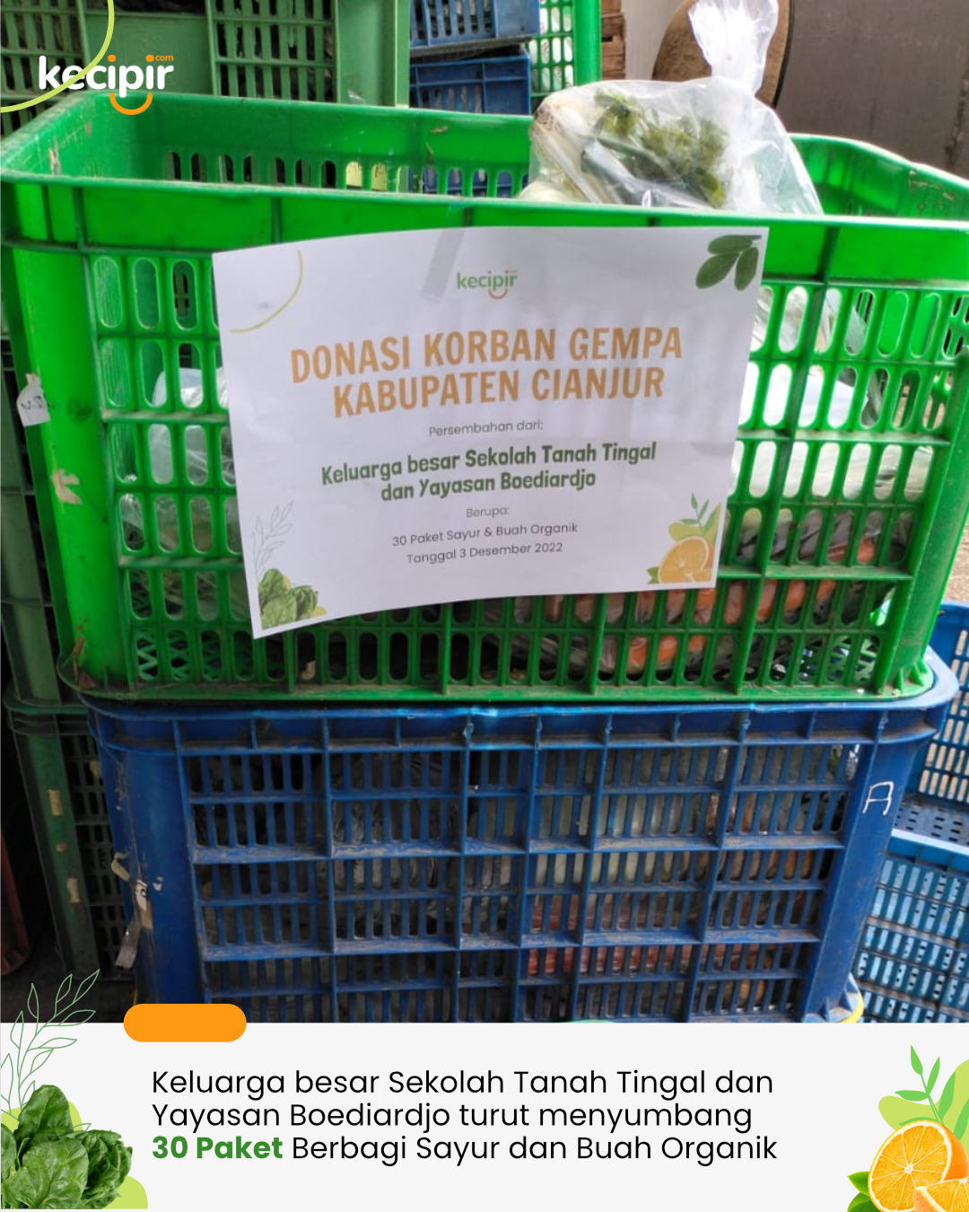 Donasi 30 paket berbagi cianjur dari Sekolah tanah Tingal