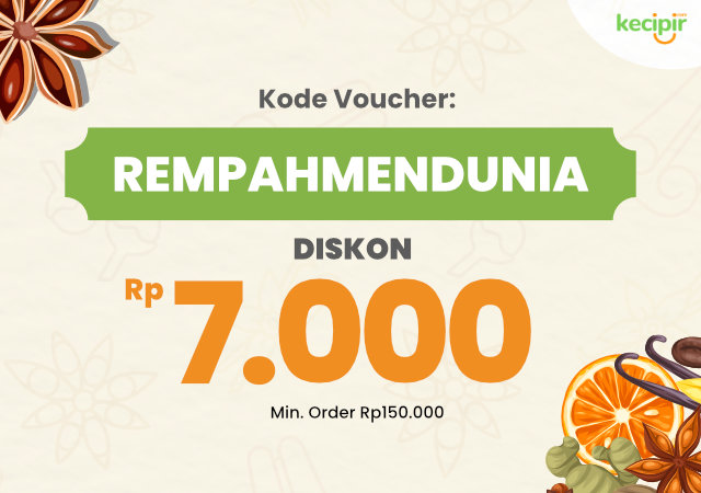 Dapatkan diskon 7000 untuk minimal order 150ribu dengan kode voucher REMPAHMENDUNIA.
